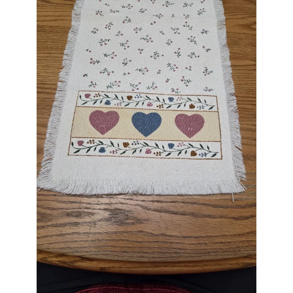 Vintage Country Hearts Woven Table Runner Cottagecore Farmhouse Decor 12